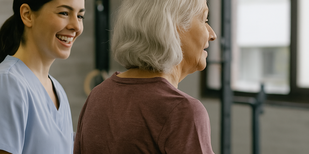 Mujer con fisioterapeuta acceso gym